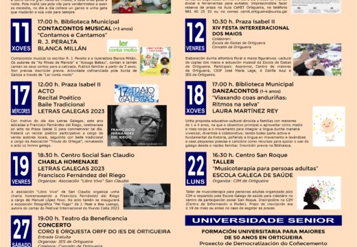 A Axenda Cultural de maio en Ortigueira destaca os actos polas Letras Galegas
